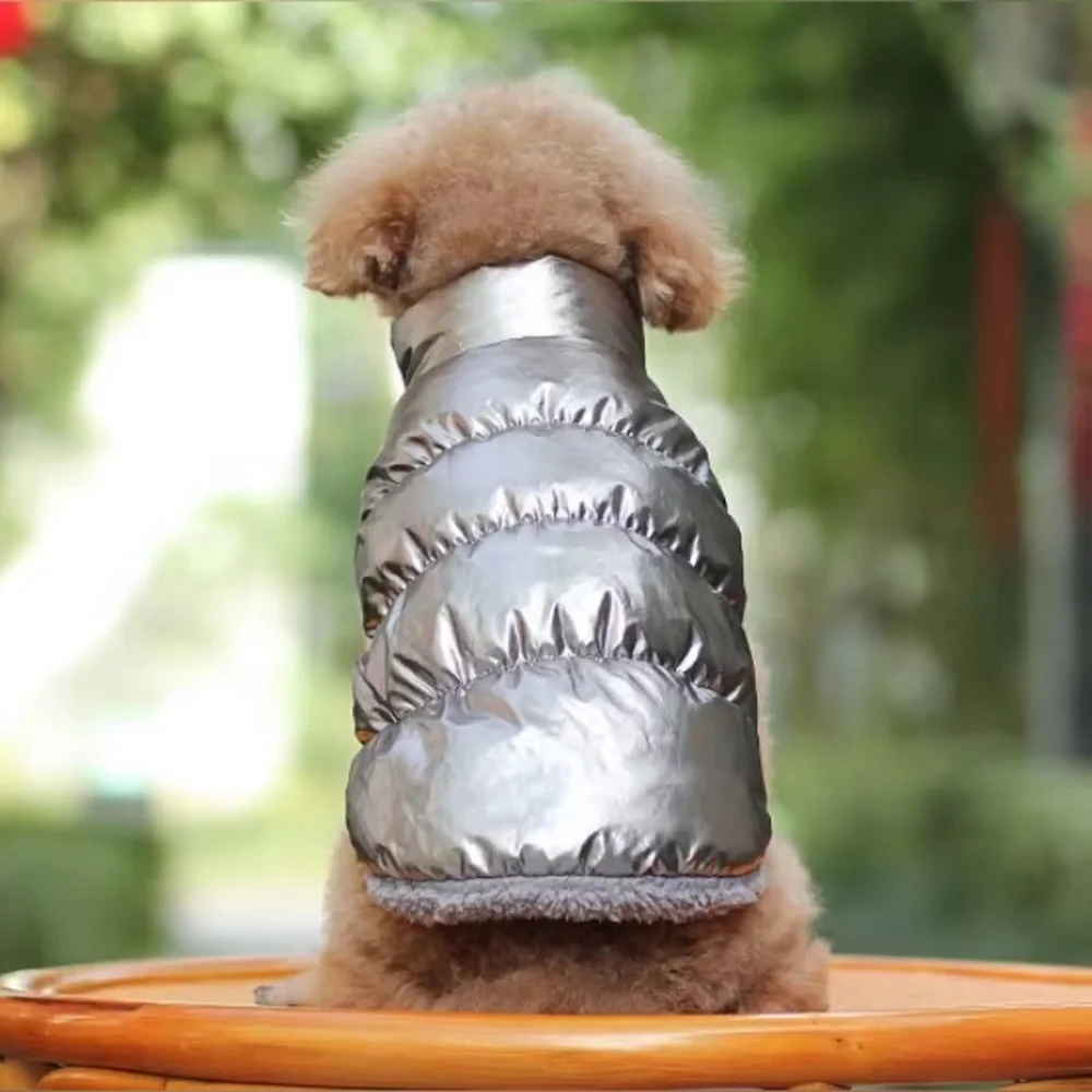 Silver Dog Puffer Jacket Coat | Warm Winter Pet Vest | XL Puppy Clothes Cozy